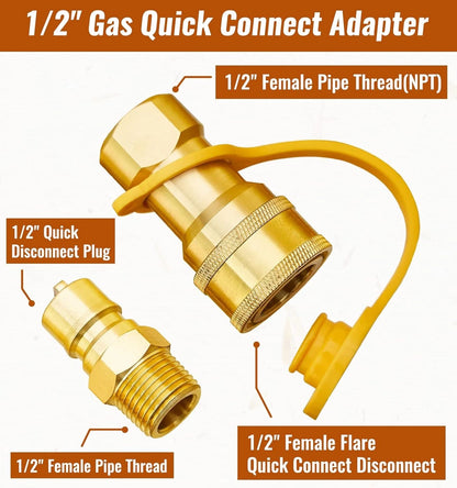 1/2” Gas Quick Connect Kit, LP Disconnect Connector & Male...