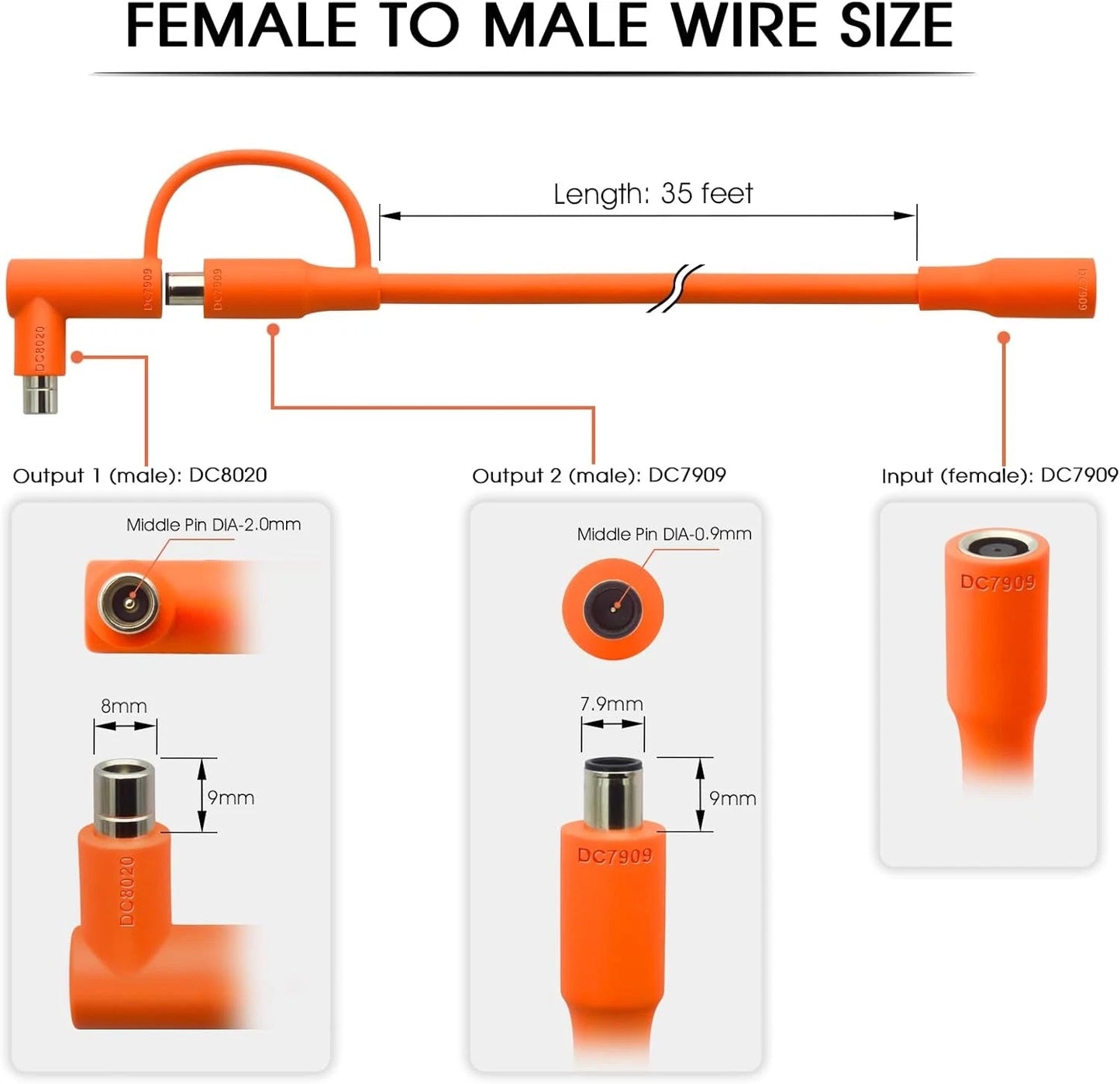 Solar Panel Extension Cable Compatible with Jackery 35FT, Orange
