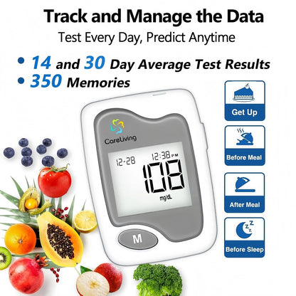 CareLiving BGM101 Blood Glucose Monitor Kit, 100 Test Strips, 100 gray