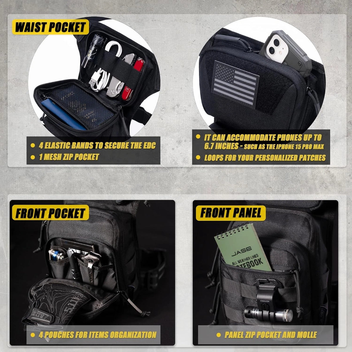 Tactical Drop Leg Bag Utility Pouch Molle Pack for Outdoor Motorcycle Black