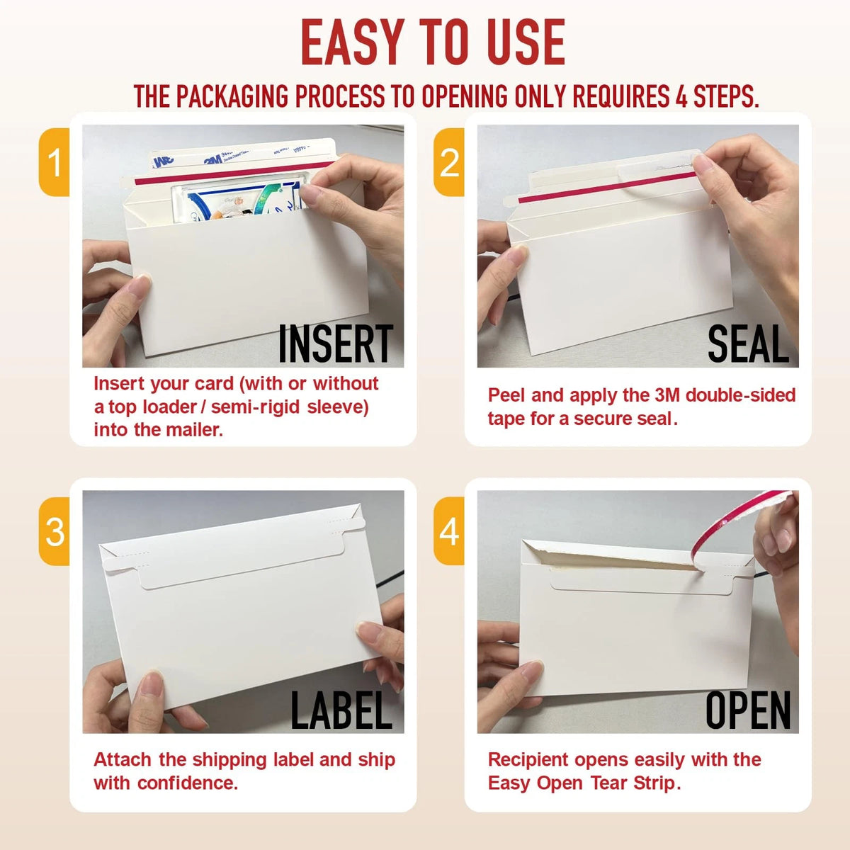180 Pack Rigid Card Envelopes for Trading 7 x 4.3 x 0.1 inches, White