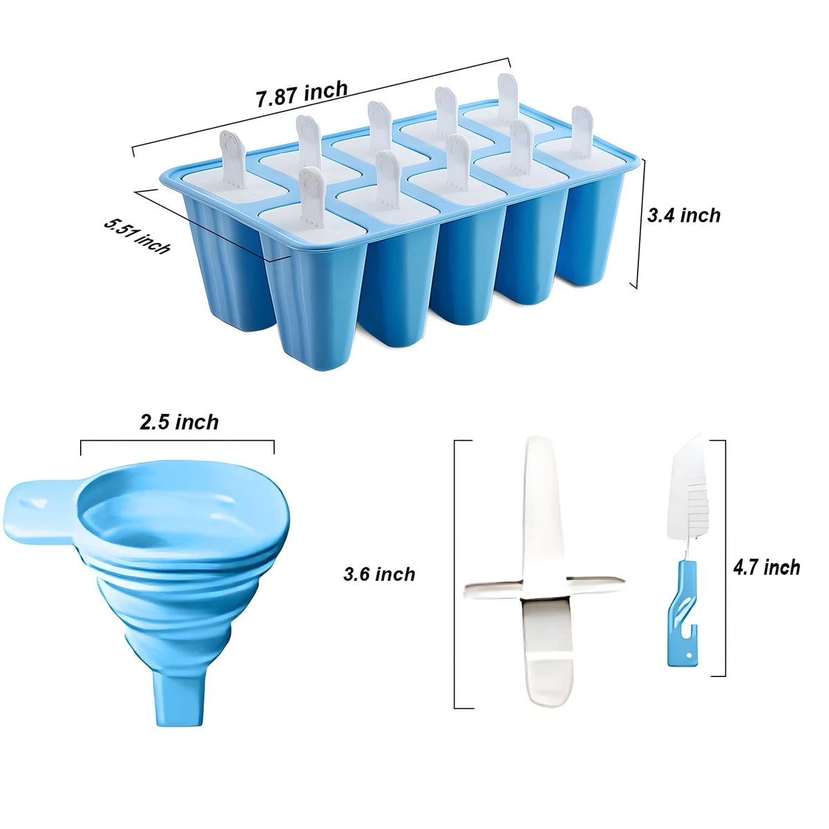 Silicone Popsicle Molds 10 Pcs Ice Pop Maker with 10 Large, Blue
