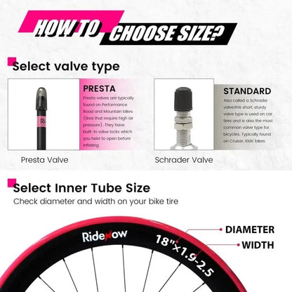 RideNow BMX Inner Tube 16",18",20" 18''/1.9-2.5 36g-2Pack, 2 pack 45mm valve