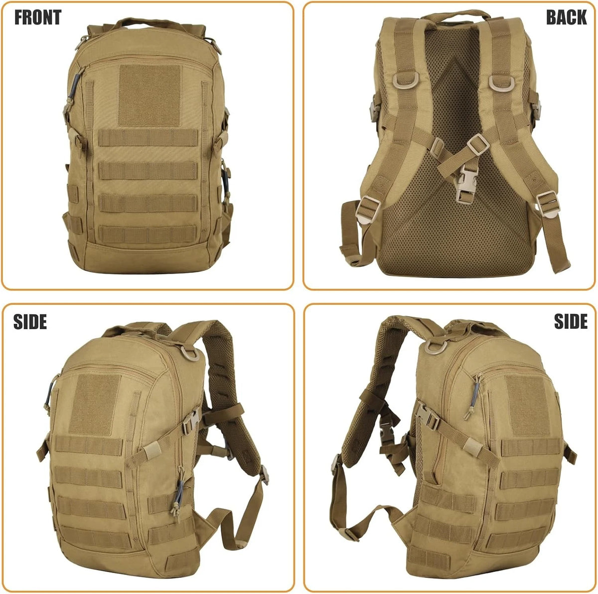 Small Tactical Backpack Military Daypack 12L Molle Bag Rucksack Army Tan