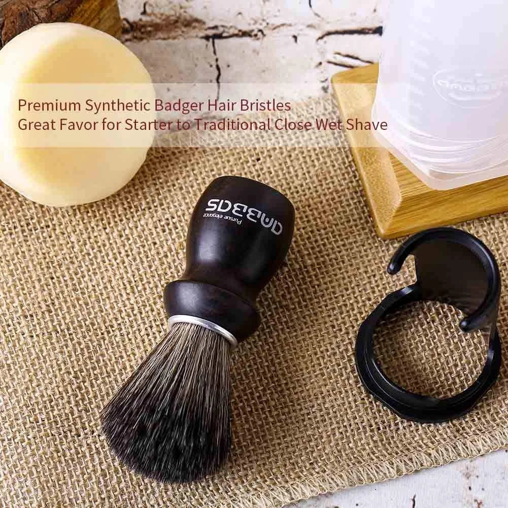 Synthetic Badger Shaving Brush Kit with Travel Tube and Stand for Men Ebony