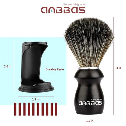 Synthetic Badger Shaving Brush Kit with Travel Tube and Stand for Men Ebony