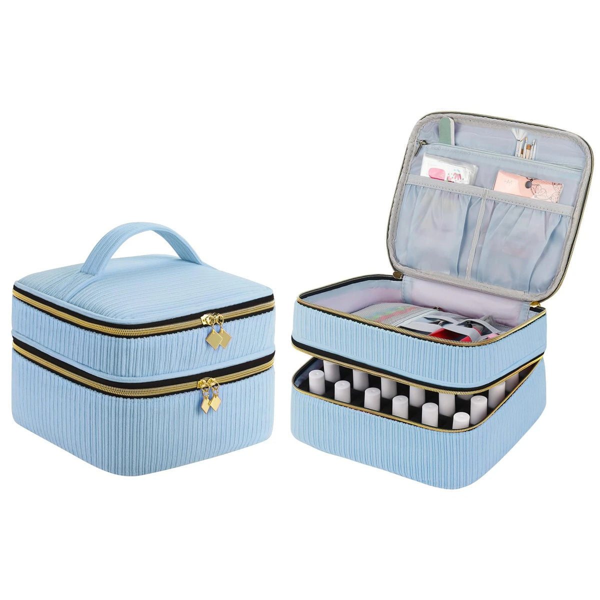 ZFZGFRCS Nail Polish Organizer- Holds 30 Bottles, 9.6" x 7.5" x 5.5", Blue