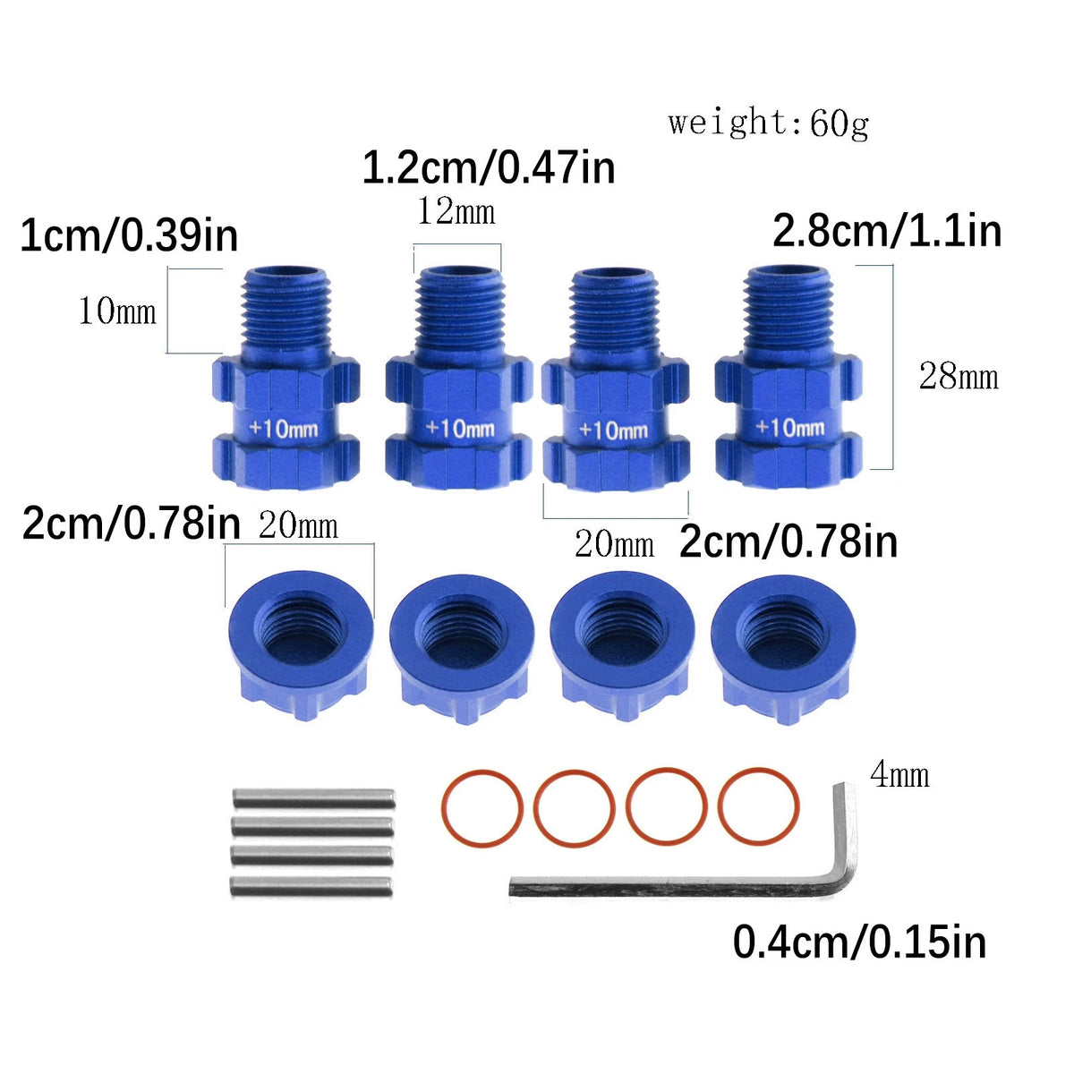 4x Blue 14mm to 17mm Wheel Hex Hub Adapter For Senton 4X4 AR102678 (blue)