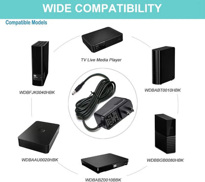 12V AC Power Cord Fit for WD Western Digital My Book Essential External Black