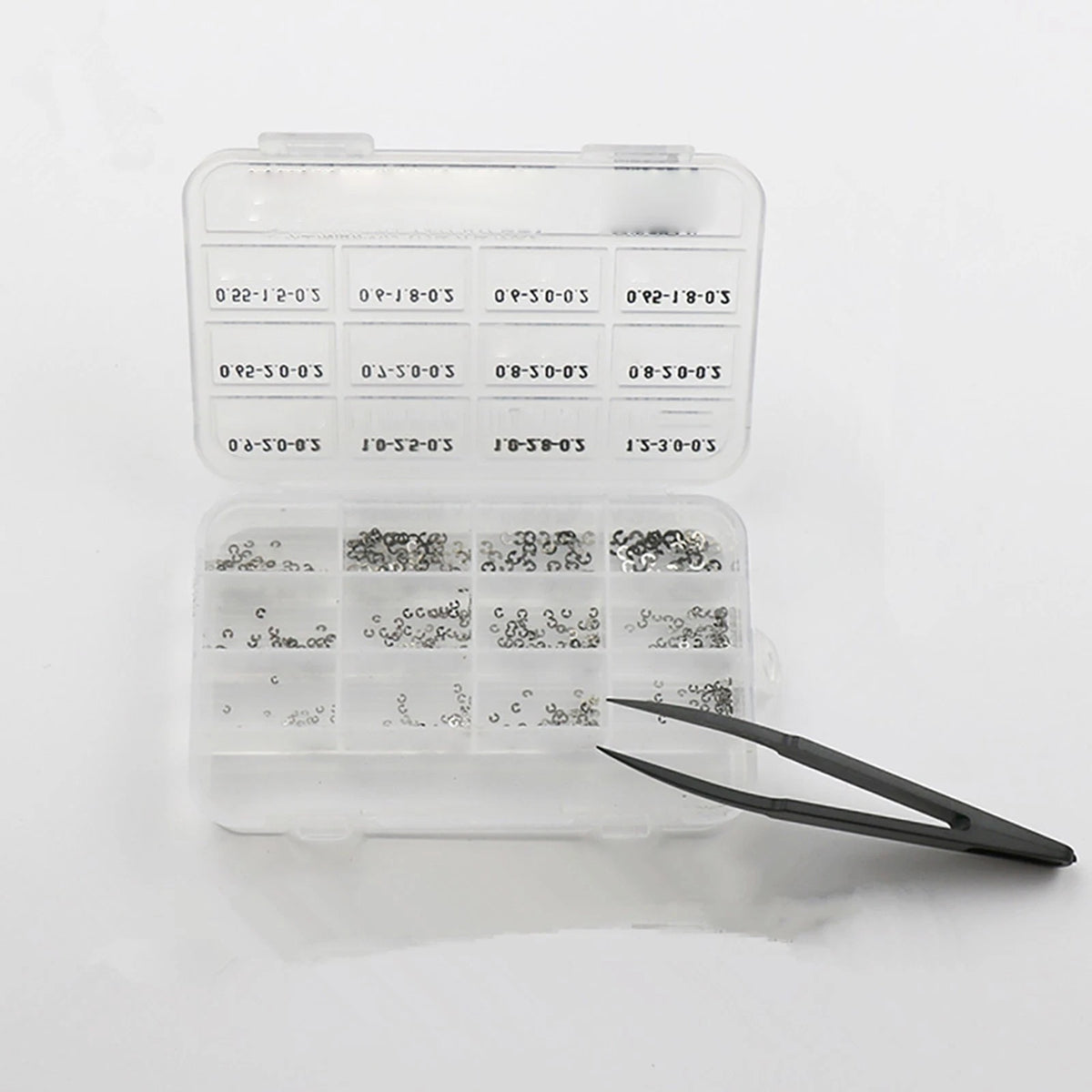 360Pcs 0.2mm Thick Assorted Watch Circlip E-Clips Snap Ring Latch Pusher+Tweezer