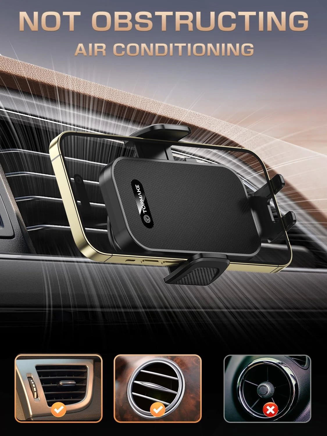 Topmake Car Phone Holder Mount,【2025 Upgrade】 3-in-1 Cell black