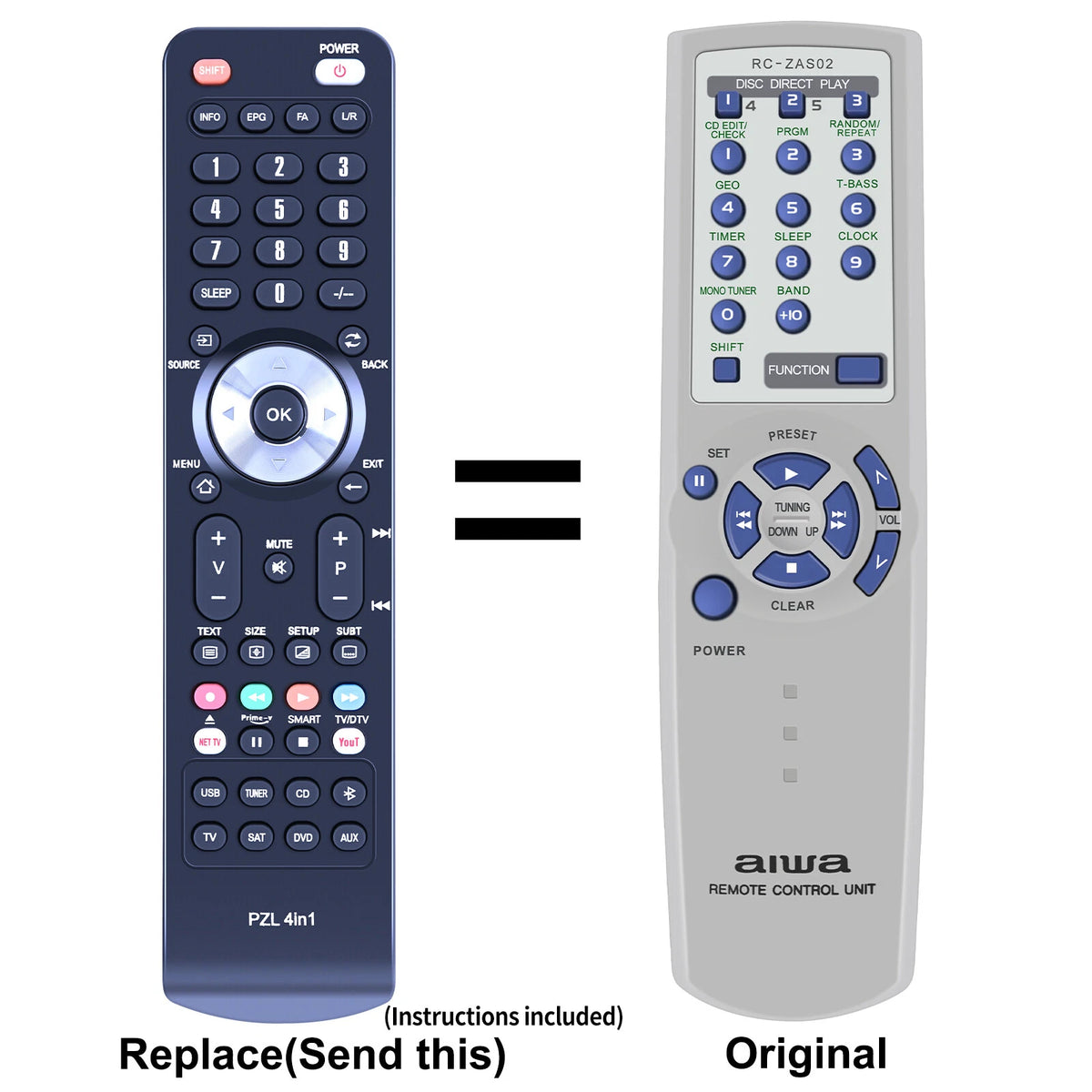 RC-ZAS02 Remote Control For Aiwa CXNA111U CXNAJ20 CXNAJ54 CXNAJ310 CXNAJ500