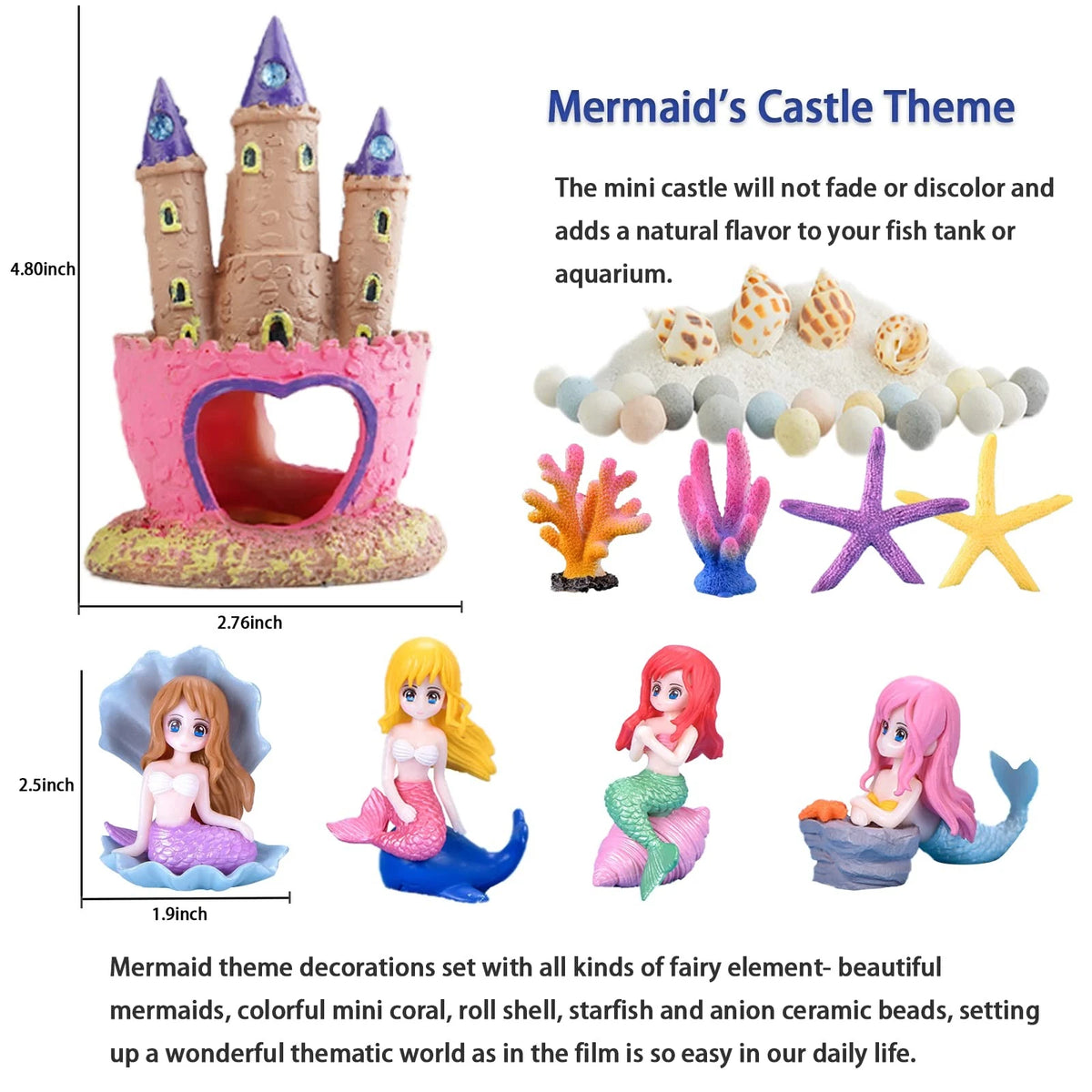 Kooterfun Mermaid's Castle Fish Tank Decorations-28pack Include Pink