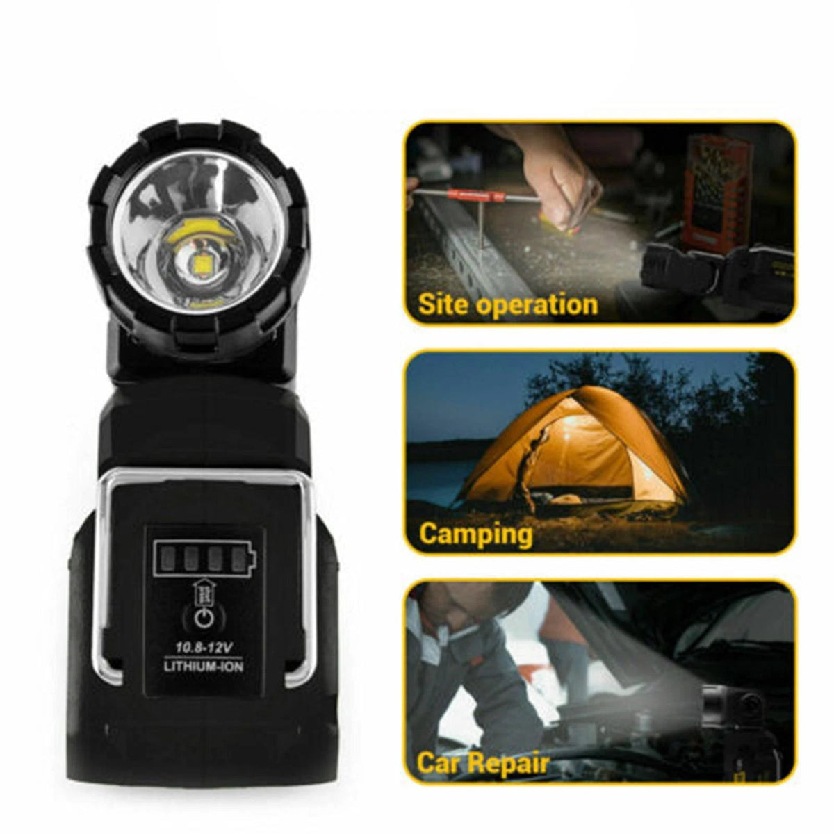Handheld LED Work Light Flashlight Adapter For DeWalt 12V MAX Li-Ion Battery F