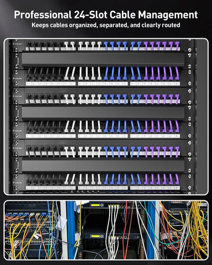 VCELINK 1U Server Rack Cable Management 24-Slot, 1 Pack of 1u 24-slot, Black