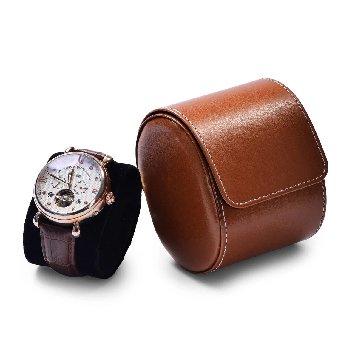 Oirlv Luxury Leather Watch Storage Box Travel Single Case Brown