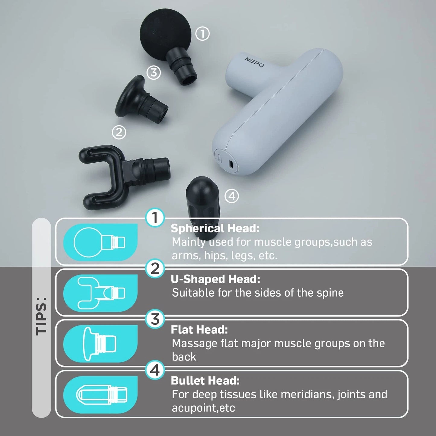 NEPQ Mini Massage Gun, SK6 Fascial Gun Portable Deep Tissue Percussion Gray