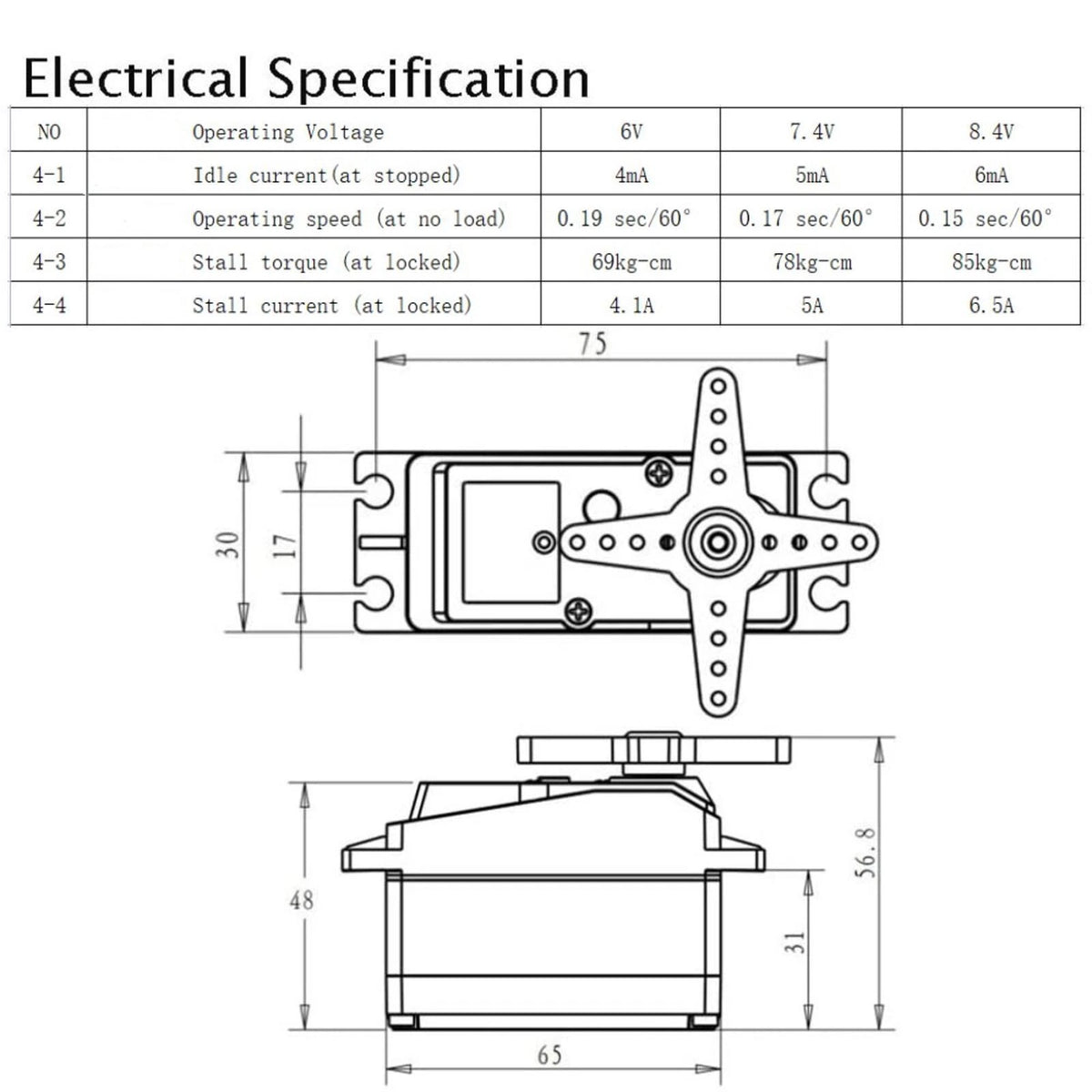 1x High Torque Waterproof 80KG Digital Servo With 18T Servo Arm for 1/5 RC Car