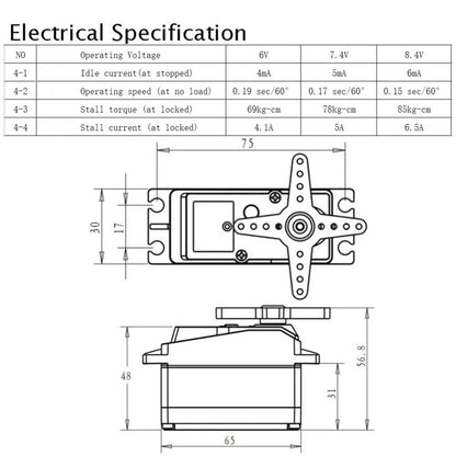 1x High Torque Waterproof 80KG Digital Servo With 18T Servo Arm for 1/5 RC Car
