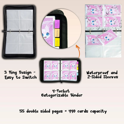 Trading Card Binder 4 Pocket Gifts for Girls, 440 Pockets Large, Pink Sakura