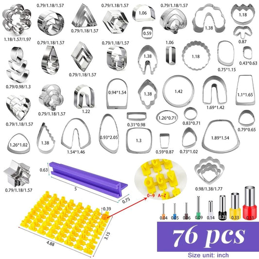 PTFJZ Polymer Clay Cutters for Earring Making 76pcs Tools small, 76metal