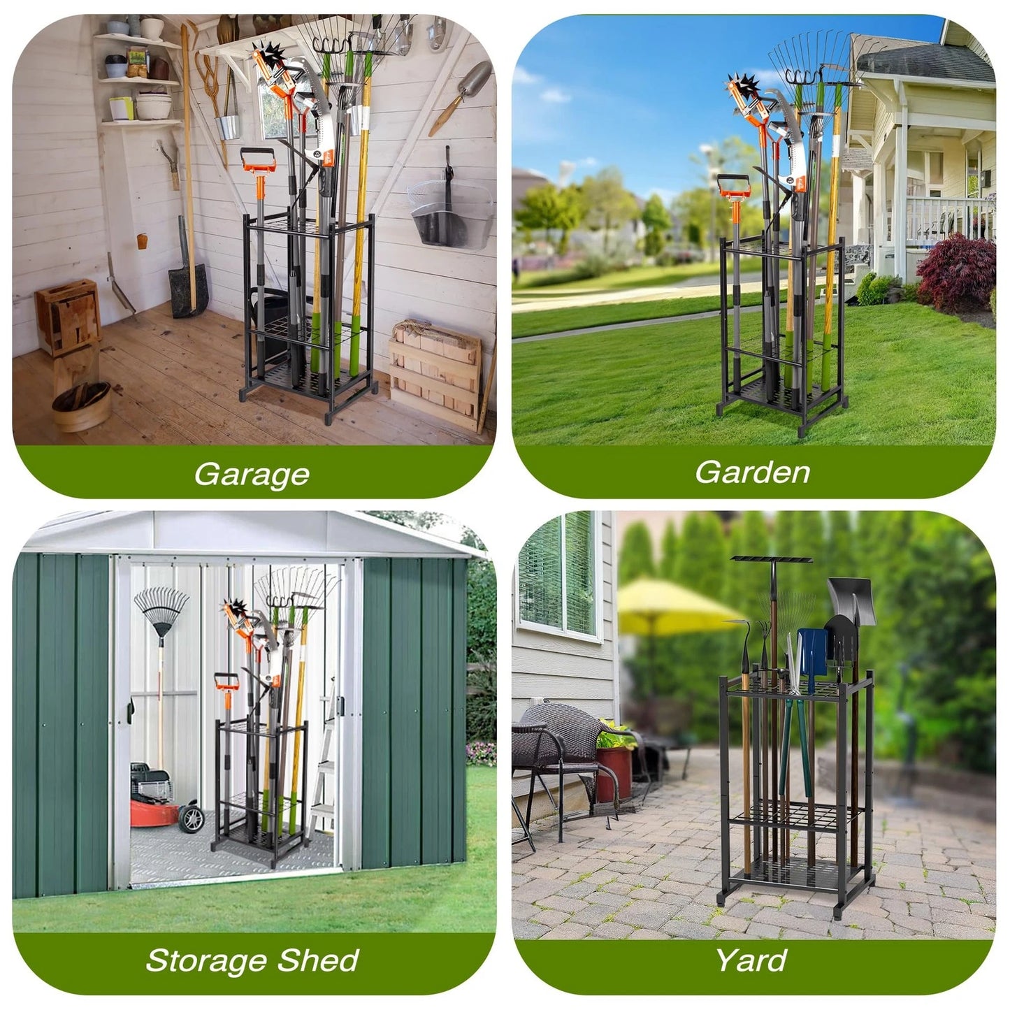 Garden Tool Organizer, Yard Tower Rack for Garage Rack, Black