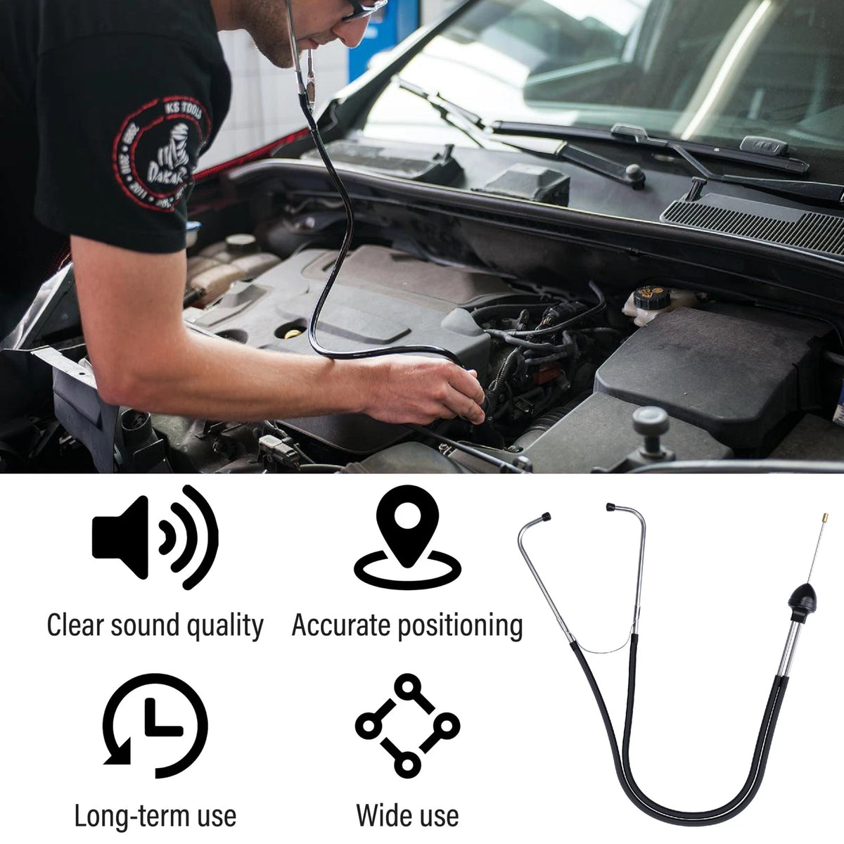 Sixzoo Mechanic Stethoscope, Auto Stethoscope with 8.46" Metal Probe, 1 pcs