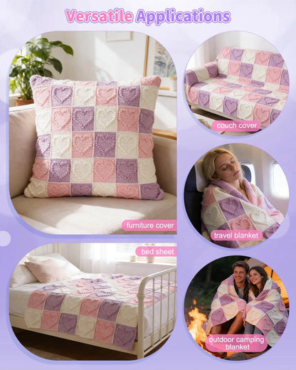 Coopay Crochet Kit for Beginners, GS Blanket Kit, Pinkish-Purple Heart-Shaped