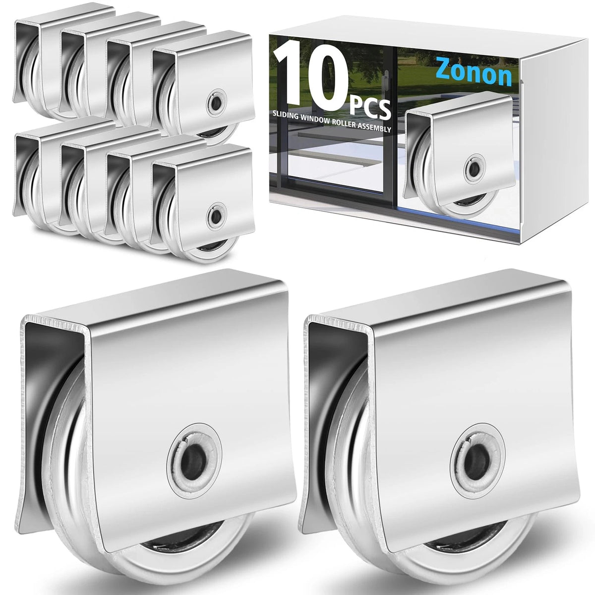 Zonon 10 Pcs Sliding Windows Rollers Assembly Cabinet Silver