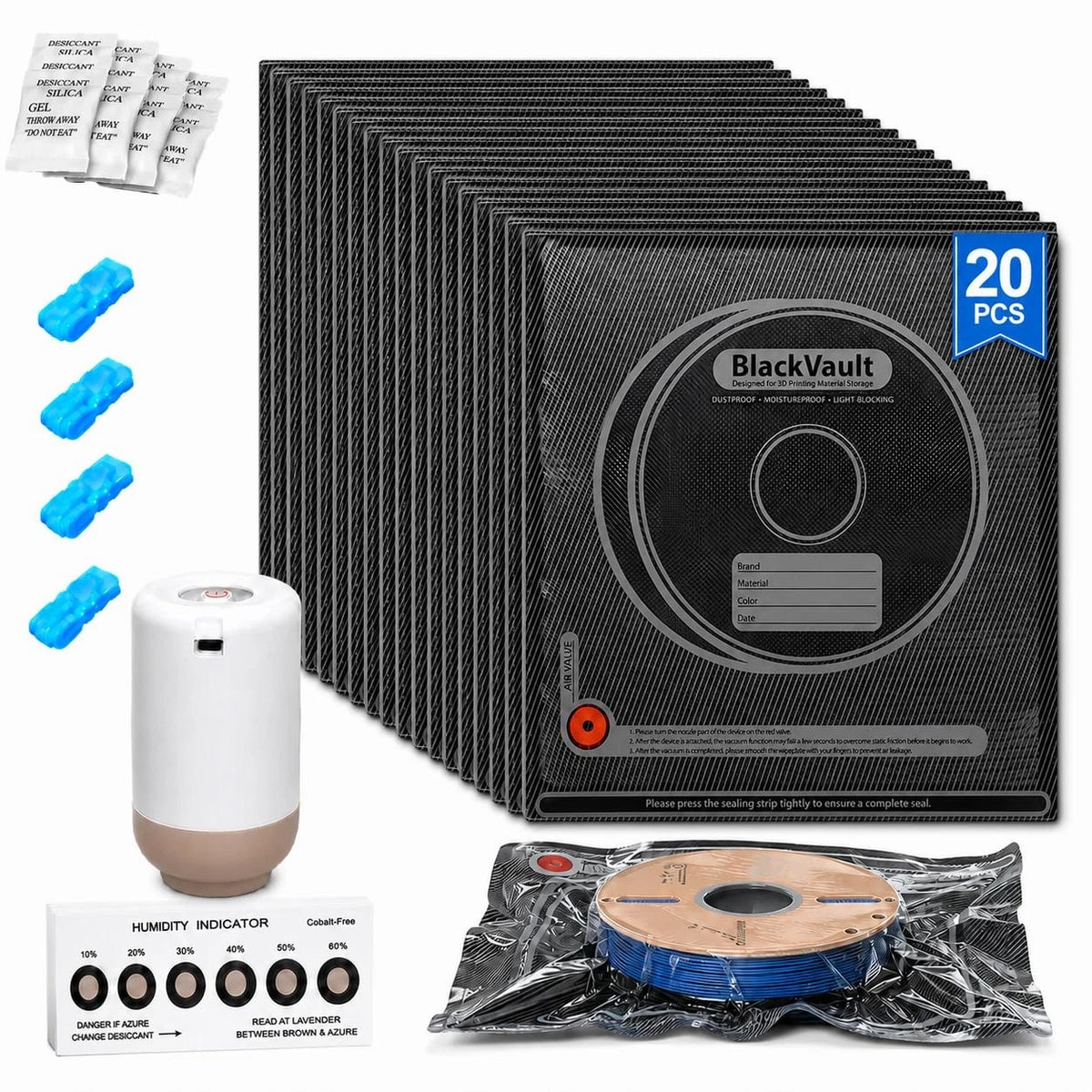 Faluricent Cordless Rechargeable 3D Printer Filament Vacuum Storage Kit Black