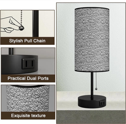 Table Lamp for Bedroom,Nightstand Bedside with AC 2PCS, Black-OnlyAC