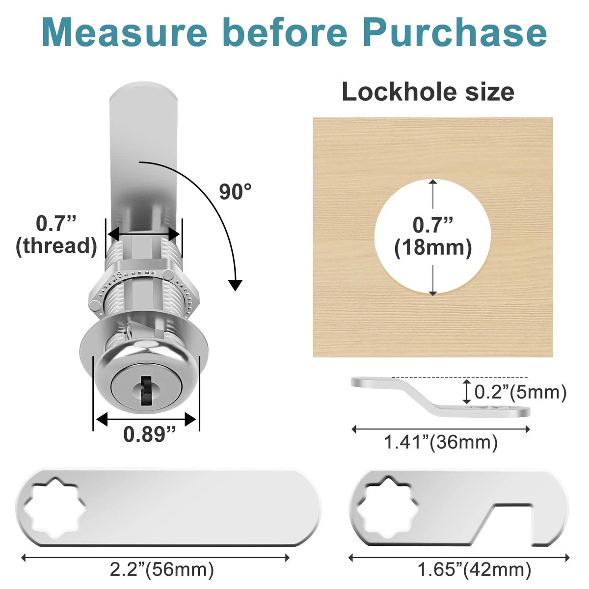 Pertinel Cam Lock Cabinet Keyed Alike, 1-3/8'' 1-3/8 Inch 6Pcs, Silver