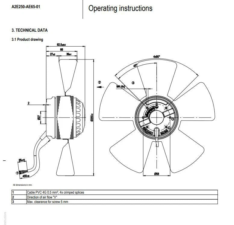 A2E250-AE65-01 Ebmpapst Fan AC 230V 115/165W 0.51/0.74A Axial Cooling Fan
