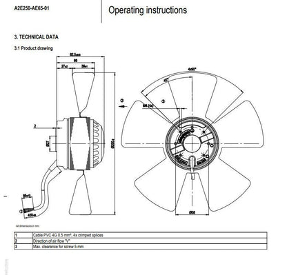 A2E250-AE65-01 Ebmpapst Fan AC 230V 115/165W 0.51/0.74A Axial Cooling Fan