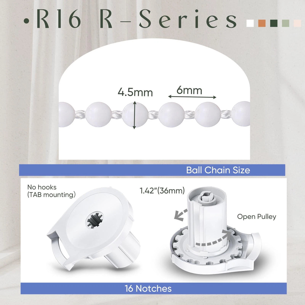 Datanly 1 Pcs R16 Roller Shade Clutch for 1.5" Tube 1.5"W x 1.5"H, White