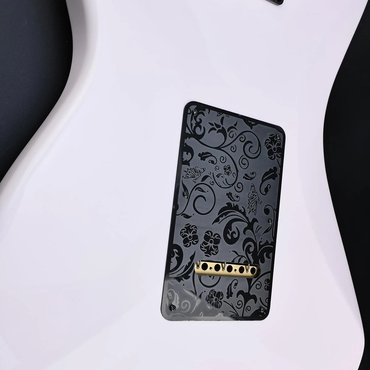 OVSAL Stainless Steel Guitar Back Plate 6 holes Engraved Metal Trem Black