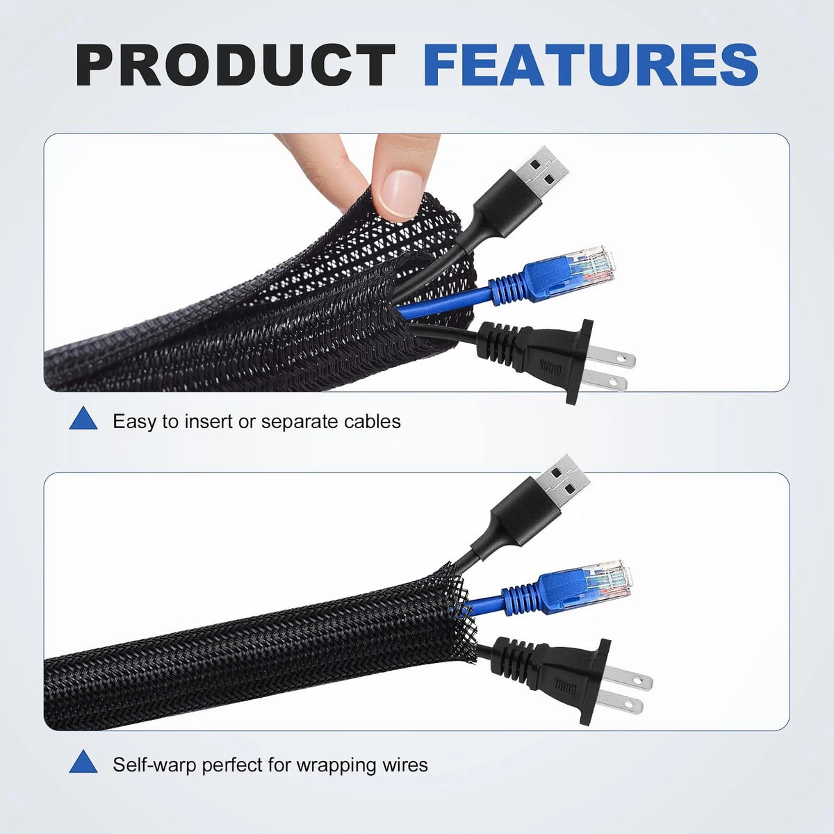 ELECFUN 8ft - 1/2 inch Cable Management Sleeve Cord 1/2"-8ft, Black