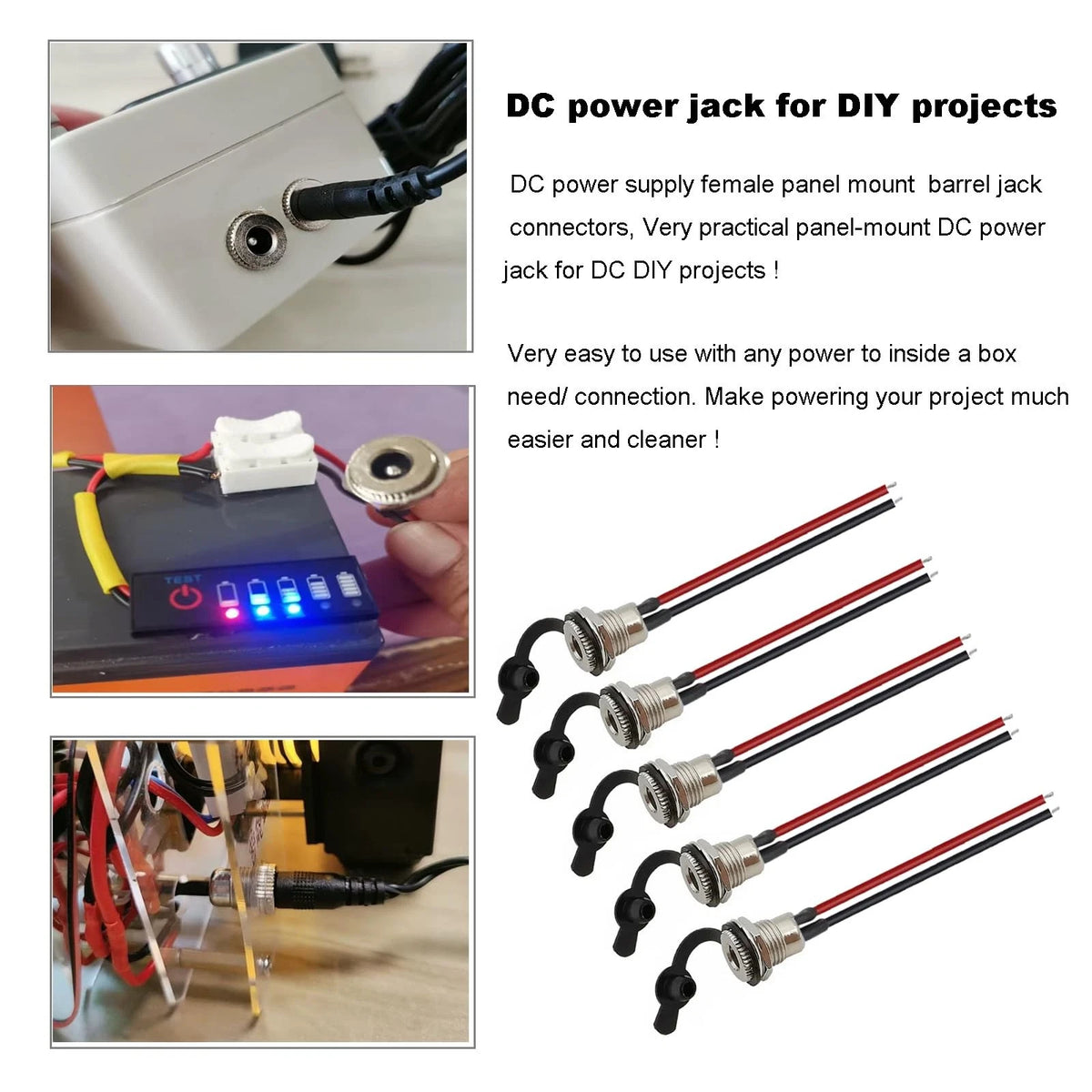 Eightnoo 5Pcs 5.5 x 2.1 mm DC Power Jack Socket, Real 18AWG 5.5mm x 2.1mm