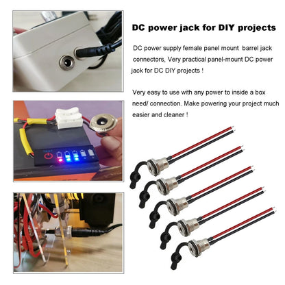 Eightnoo 5Pcs 5.5 x 2.1 mm DC Power Jack Socket, Real 18AWG 5.5mm x 2.1mm