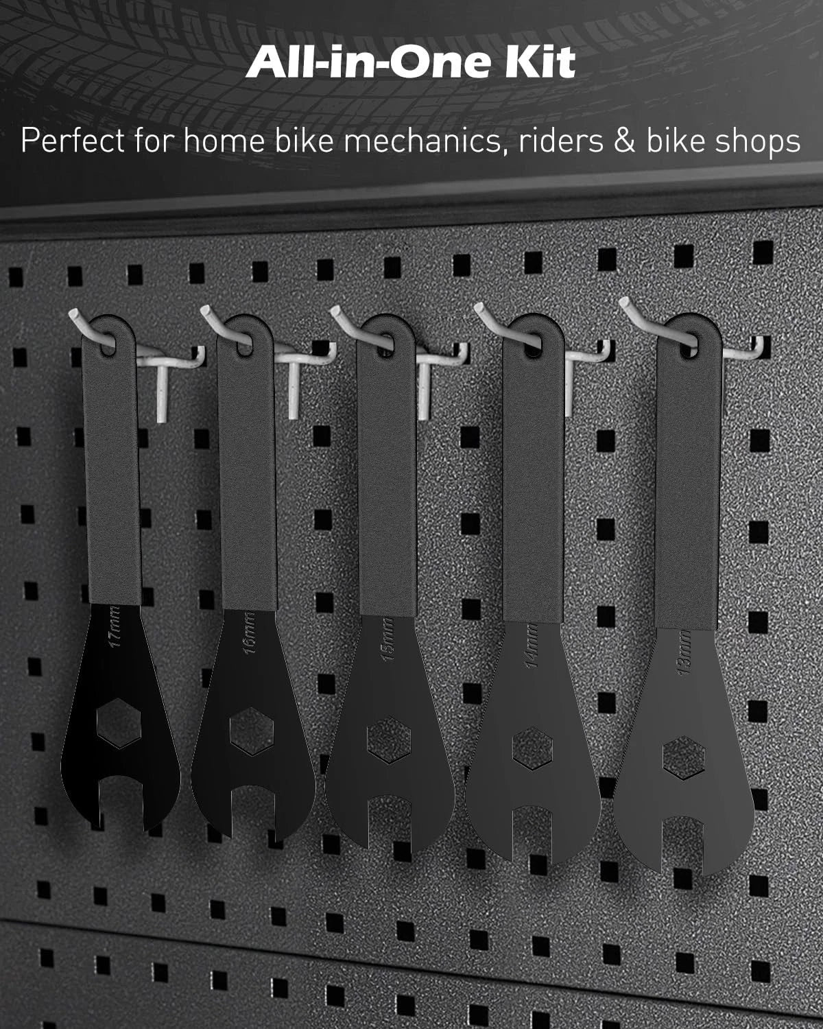 Pawfly 5 Pcs Bike Cone Wrench Set Tool, (13, 14, 15, 16, 17 13-17mm, Black