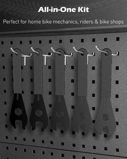 Pawfly 5 Pcs Bike Cone Wrench Set Tool, (13, 14, 15, 16, 17 13-17mm, Black