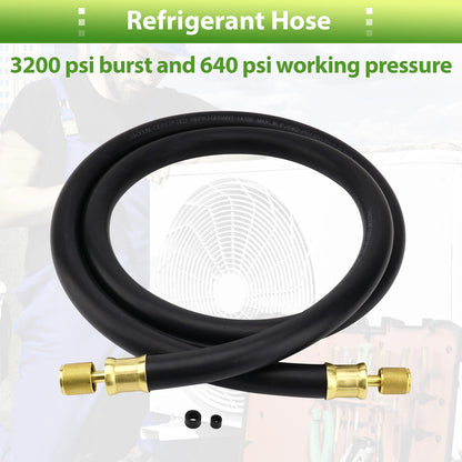 Refrigerant Hose, Black, 6', 1/2" Diameter, Connects 3/8" to 1/4" Fitting