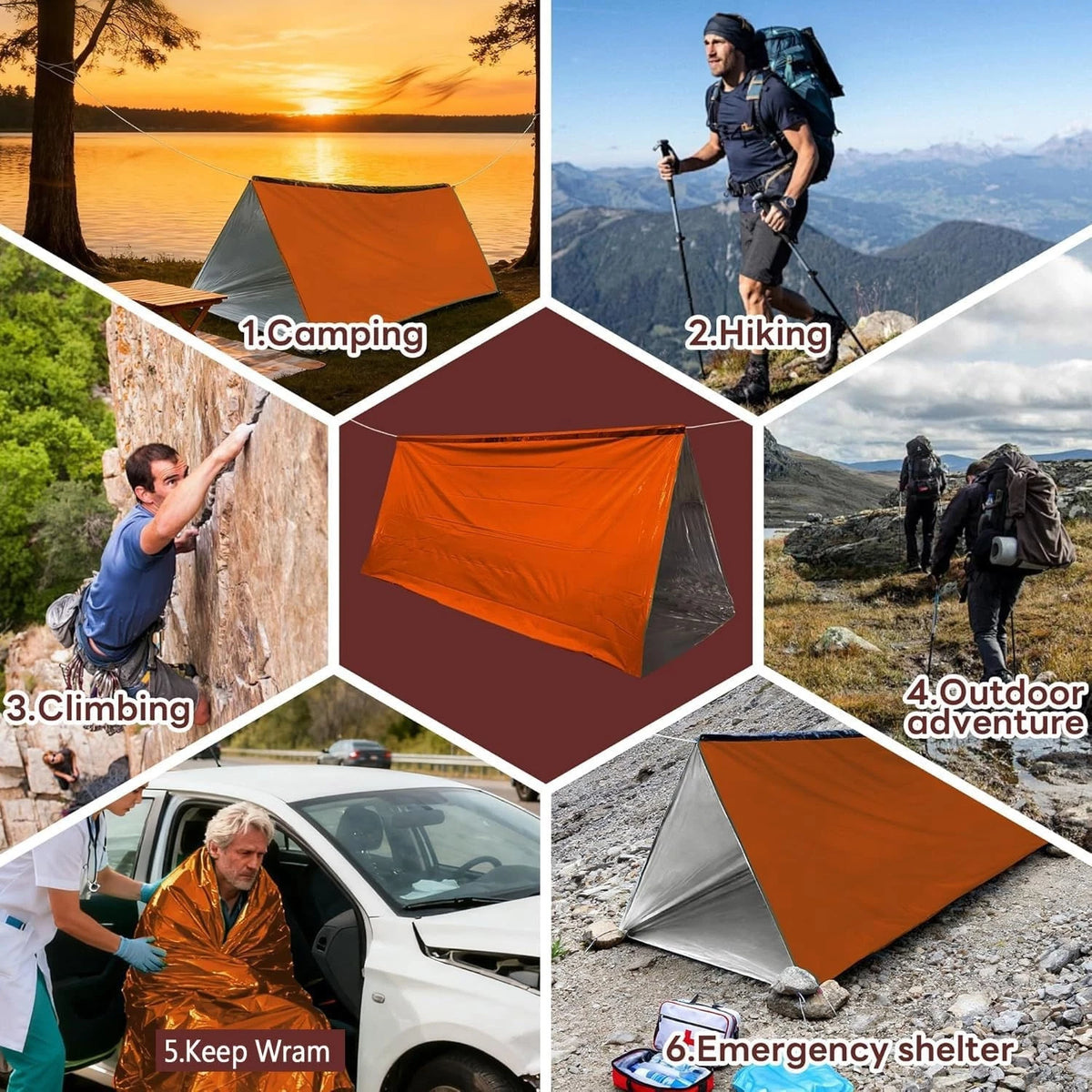 Deecam Emergency Survival Tent, 1 or 2 Person Mylar Thermal 94 x 59", Orange