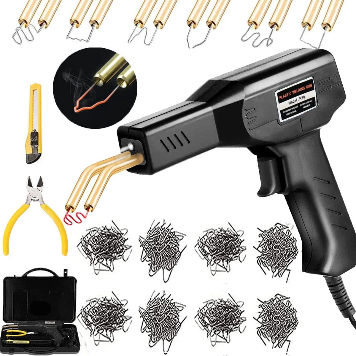 Plastic Welding Machine Car Bumper Repair Kit,Hot 50W Stapler black, Black