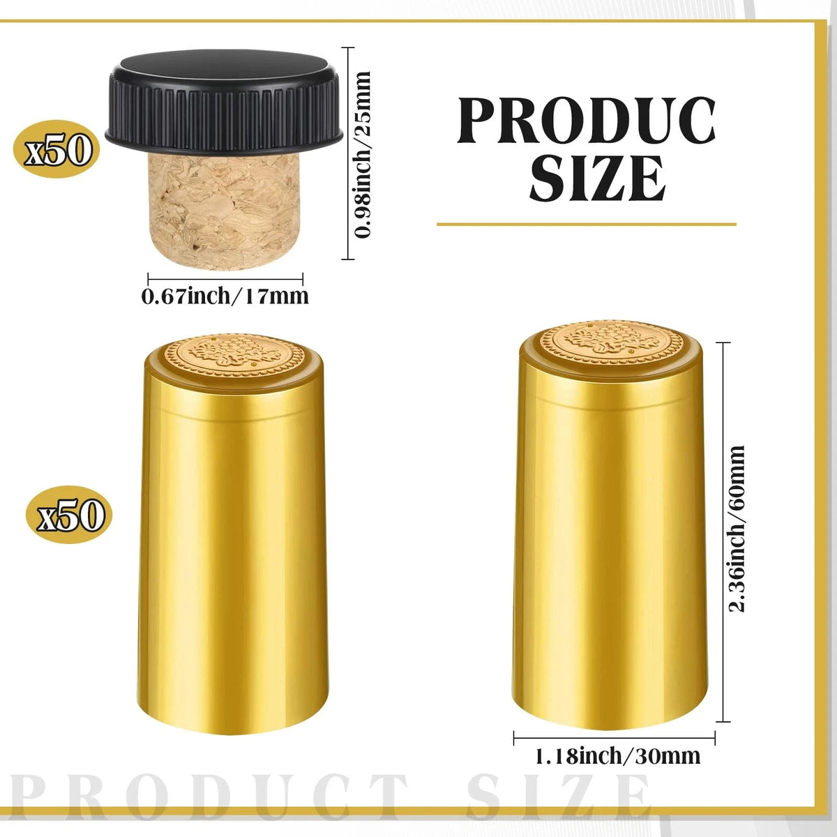 Blulu 100 Pack Wine Sealer for Bottles, 50 Pcs Cork Stoppers and 50 Gold