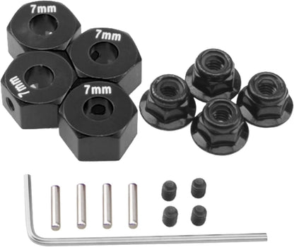 Metal 12mm Hex Wheel Hubs 7mm Thick Drive Adapters with Flanged Lock Black