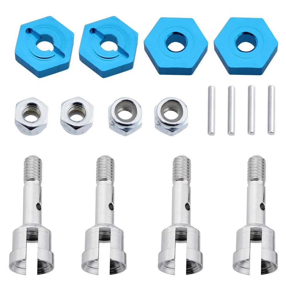 Hobbypark 7mm to 12mm Aluminum Wheel Hex Hub Convert Adapter & Axle Blue