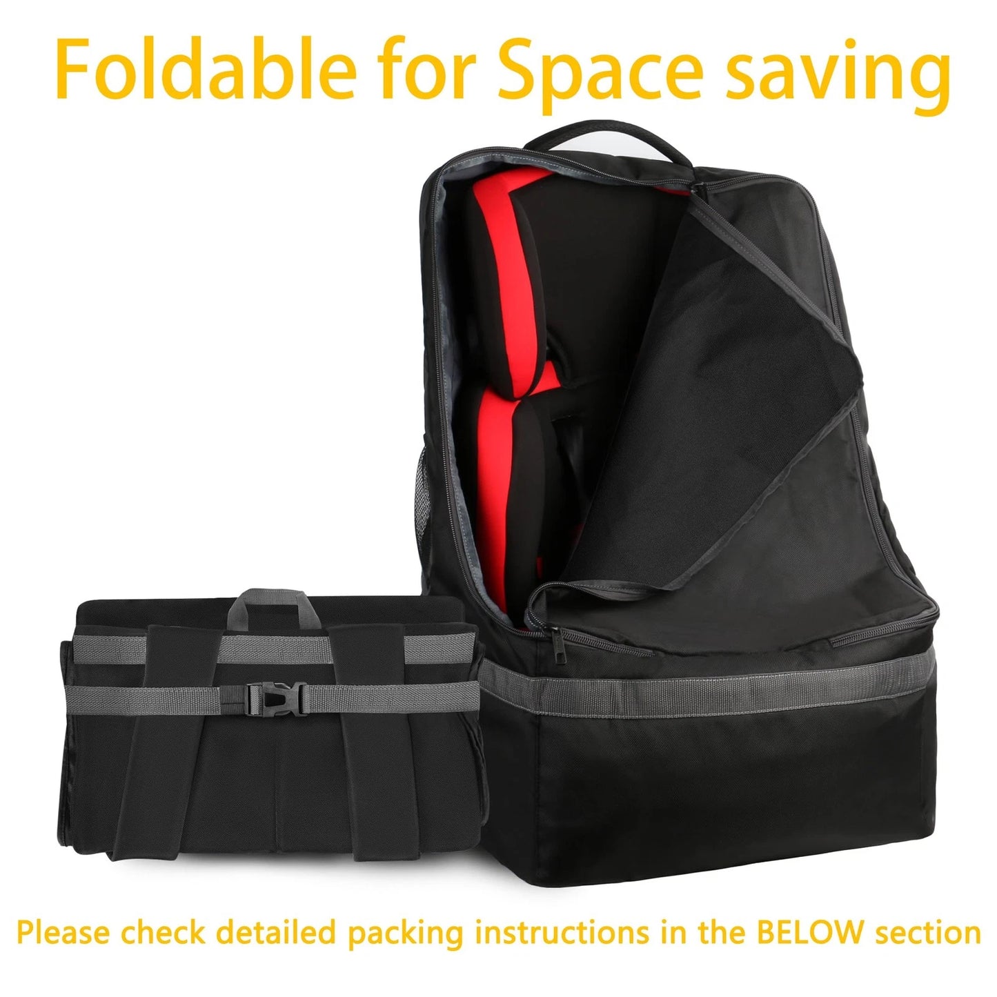 YOREPEK Padded Car Seat Travel Bag Backpack 28x18x18 Inch (Pack of 1), Black