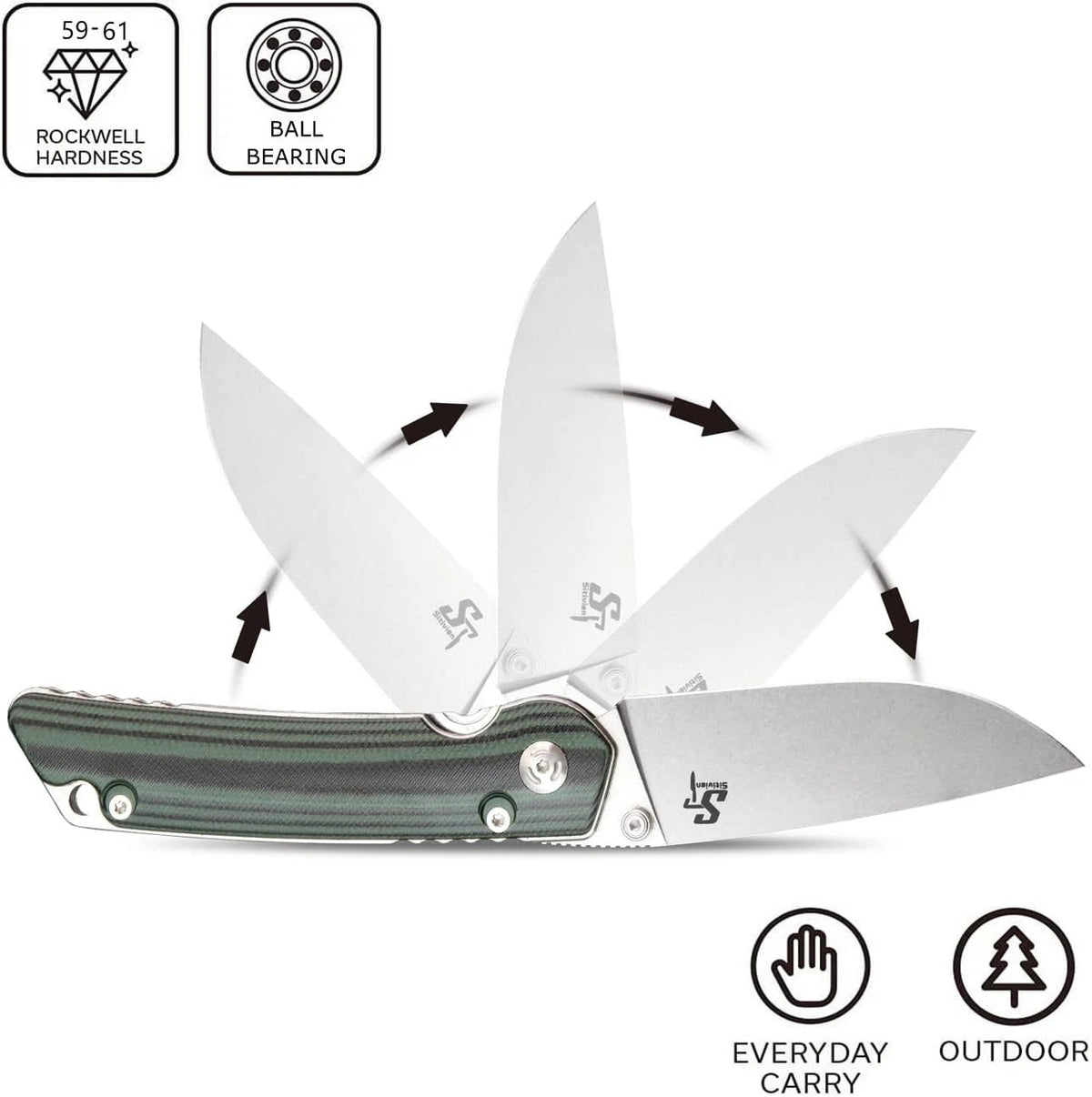 Sitivien ST128 Folding Knife,D2 Blade G10 Handle Safety Liner Lock EDC Green