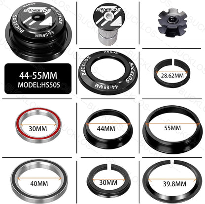 BUCKLOS 1-1/8 Bike Headset MTB Threadless 34 44 44-55mm, 44-55mm-Black